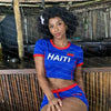 Women Haiti Flag Print Crop Tops T-shirt Short Sleeve Crew Neck Y2K Football T shirt Jersey Casual Streetwear Summer Sports Tees