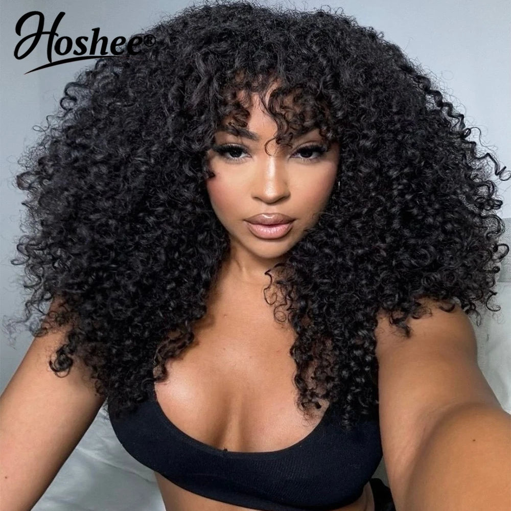 Burmese Curly 13x6 Lace Frontal Human Hair Wigs For Women Jerry Curly Wig With Bang Pre Plucked 4x4 Lace Closure Wig 250% Remy