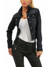 Damen-Jeanjacke lässig schmal 2025 Frühling Herbst einfarbig Langarm Umlegekragen Cowboy-Mantel Mode Jeansjacke Übergröße
