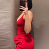 Sexy Pleated Strap Romper Set Women Red Sleeveless Backless U-neck Mini A-line Skirt Female 2025 Fashion Summer Solid Party Suit