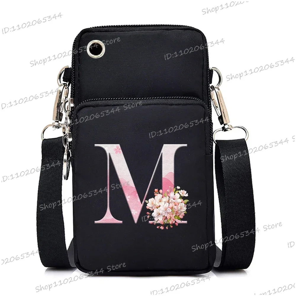 Damen Kuriertasche Kleine Handtasche Umhängetasche Geldbörse für Handy Sakura 26 Alphabet-Druck Münzgeldbörse Damen Kartenhalter