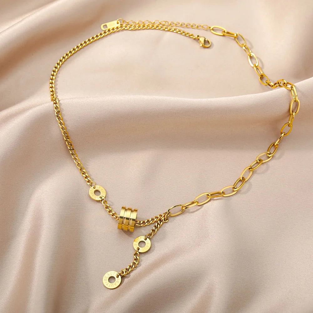 Double Layer Hollow Clavicle Chain Stainless Steel Necklace For Women Punk Hip-Hop Streetwear Jewelry Dropshipping