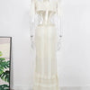 Sexy White Lace Women Dress Turtleneck Tassel Sleeve Slim Naked Waist Hollow Out Long Dress Summer Beach Female Knit Robe