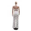 Women Two Piece Pant Sets Sexy Hollow Out Vest Sleeveless Tanks Tops Splice Long Pants Drawstring Streetwear Summer 2025