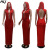 HLJ Sexy Deep V Perspective Sequin Hooded Bodycon Party Club Dresses Women Backless Sleeveless Slim Vestidos Fashion Clothing