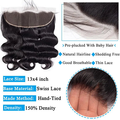 Brasilianische Body Wave Bundles mit 13x4 Lace Closure Echthaar Closure mit 3 Bundles Weave Virgin Hair Natur Schwarz