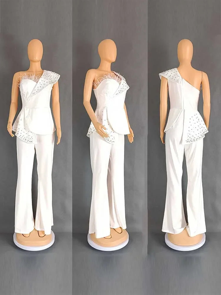 High Waist Strapless Jumpsuit Rivet Collar Lady Evening and Party Tube Top Jumpsuit for Women Elegant Sexy Birthday Jumpsuit