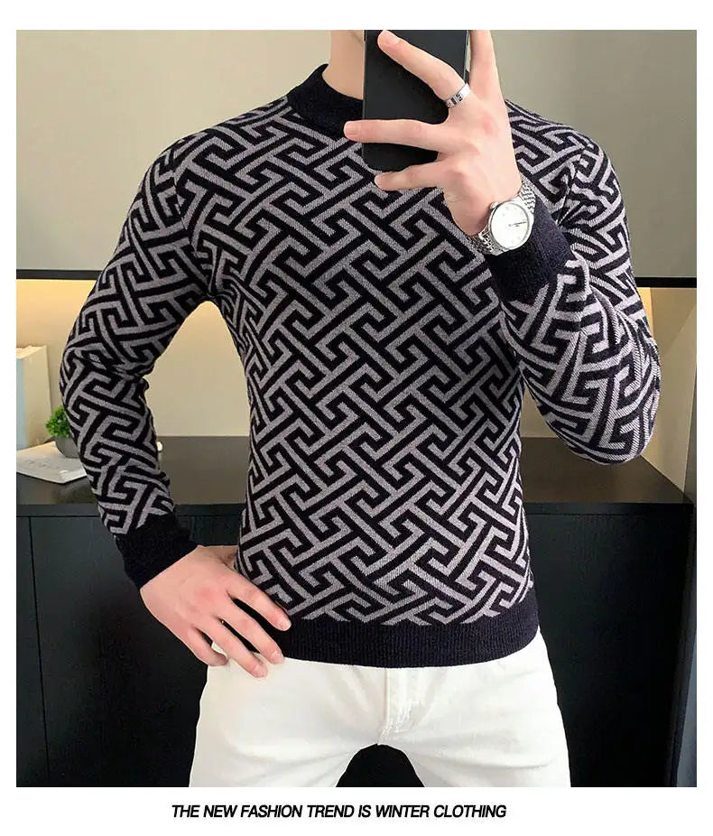 Herbst Winter Samt Strickpullover Herren Langarm Rundhalspullover Slim Fit Business Freizeit Strickwaren Tops Herrenbekleidung