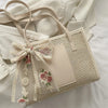Trendy Lightweight Casual Bow Decor Straw Bag Hollow Out Knitted Flower Tote Bag Large Capacity Shoulder Bag For Teen Girl Women
