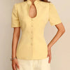 Fashion Women's Stand Collar Blazer Short Sleeve Button Puff Sleeves Solid Lady Top 2025 Summer Autumn Elegant Female Coat