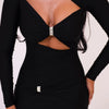 Articat Sexy Hohl Saum Langarm Elastisches Enges Kleid Damen Falten Doppellagig Weibliche Vestidos Elegantes Party Abendkleid
