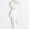 VGH Strapless Slim Solid Sets For Women Sleeveless High Waist Patchwork Bow Top Irregular Sexy Mini Two Piece Set Female Clothes