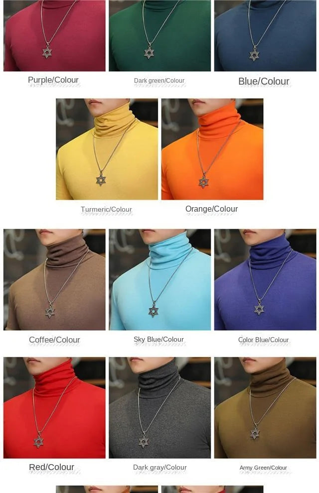 Fashion Men's Turtleneck T-Shirts Casual Autumn Winter High Collar New Slim Long Sleeve Stretch Model Undershirt Plus Size Tees