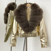 OFTBUY Natural Fox Fur Faux Leather Jacket Female New Autumn Short Top Clothing Women Long Sleeve Fake Leather Real Fur Coat