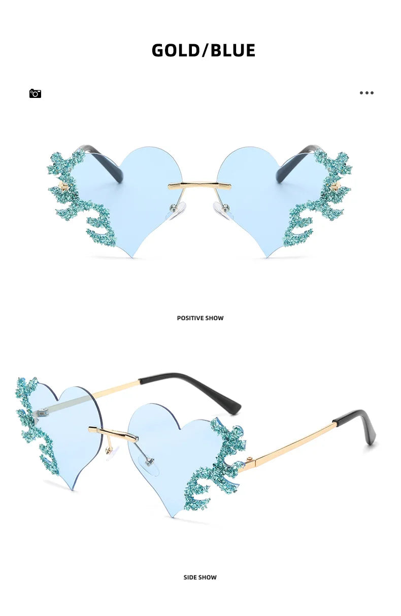 Randlose Sonnenbrille Damen Luxusmarke Strass Sonnenbrille Damen Niedliche Herzform Punk Party Brille очки від сонця женские