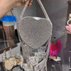 Bling Tassel Heart-shape Satin Bag Glitter Rhinestone Diamond Evening Bag Women Handbag Wedding Party Clutch Purse Crossbody Bag