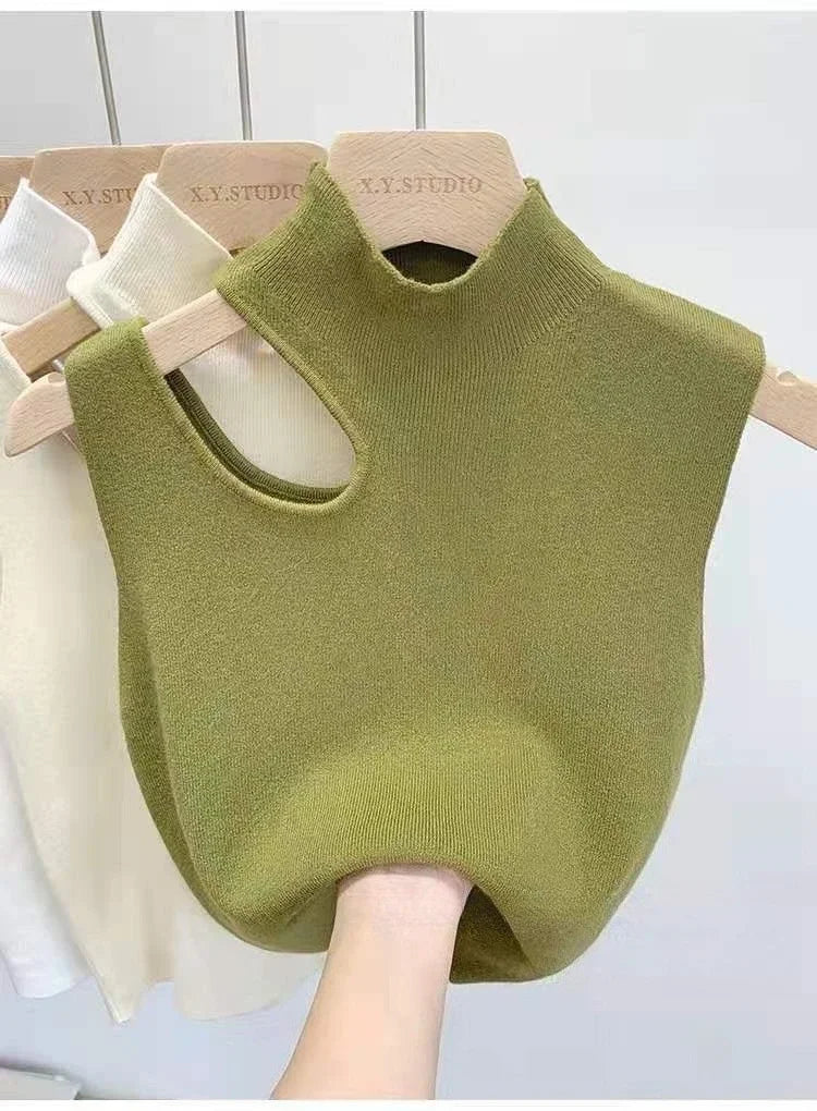 Women Knitted Tank Top Summer Fall Slim Sweater Short Sleeveless Solid Summer Sweaters Hollow Out Pullovers 2026