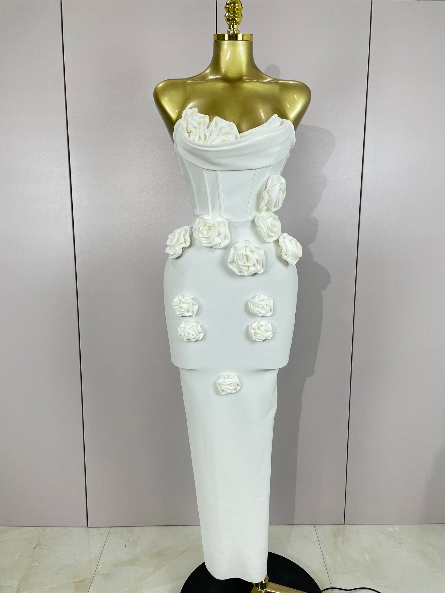 Sexy Fashion White Elegant Strapless Flower Bodycon Long Dress Women Casual Streetwear Club Birthday Party Slim Elegangt Dresses