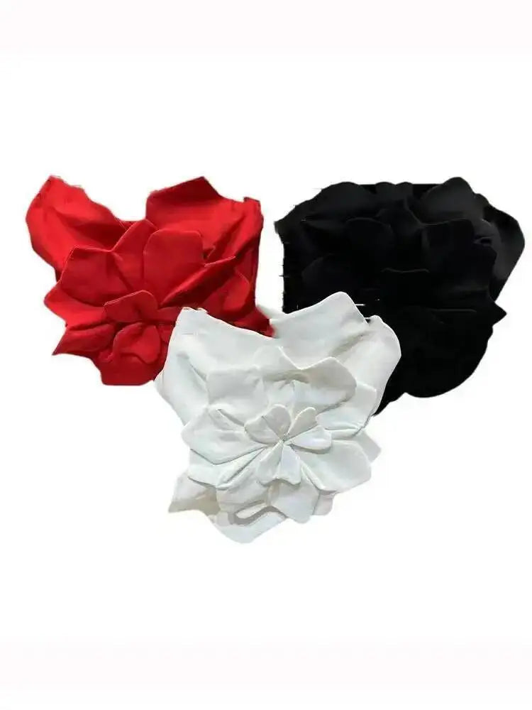 DEAT Fashion New Women's Multi 3D Flower Strapless Tops 2026 Summer Trendy Sleeveless Backless Zipper Camisole Female 11XX9050
