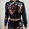 Sifreyr Street Printed Fashionable Casual Versatile Shorts Set Hooided Long Sleeved Zipper Cardigan Jacket High Waist Suit