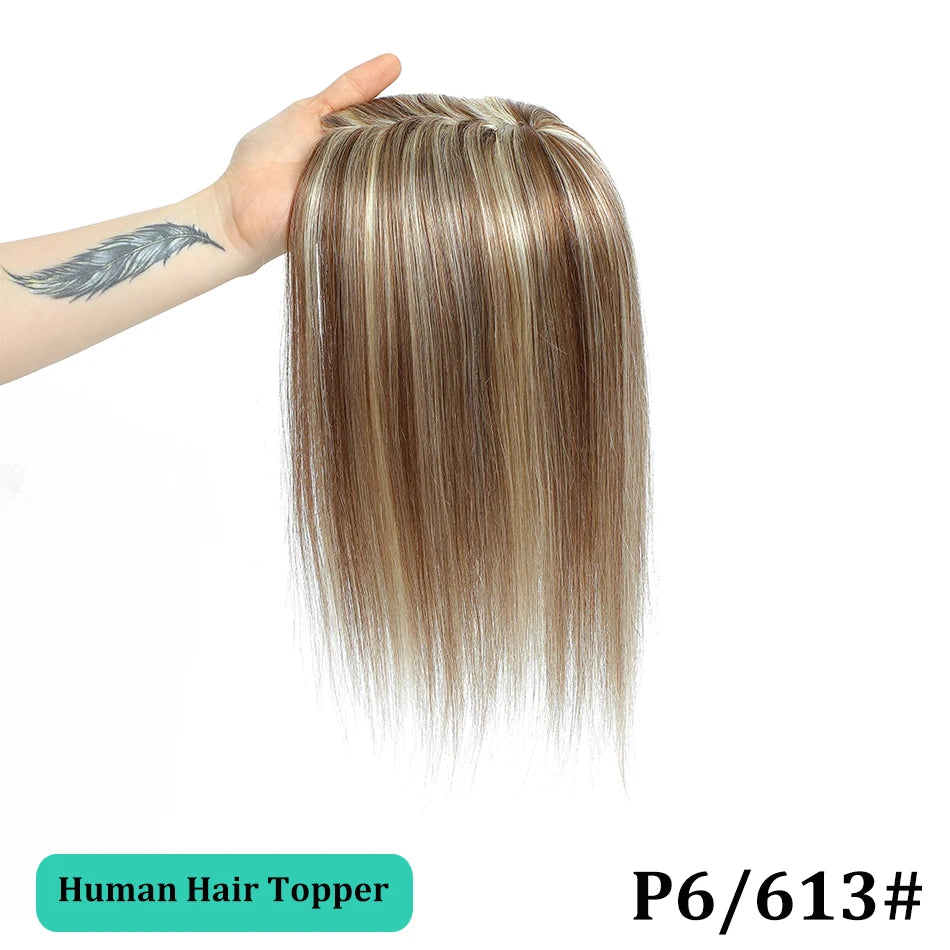 25-45cm Womens Hair Topper with Clips 100% Remy Human Hair Toppers for Thin Hair Natural Color Clip In One Piece Hair Extensions