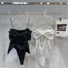 DEAT Sequin Big Bow Jumpsuit Suspender Vest For Women 2024 Summer New Fashion Celebrity Solid Color Camisole Female 11XX9197