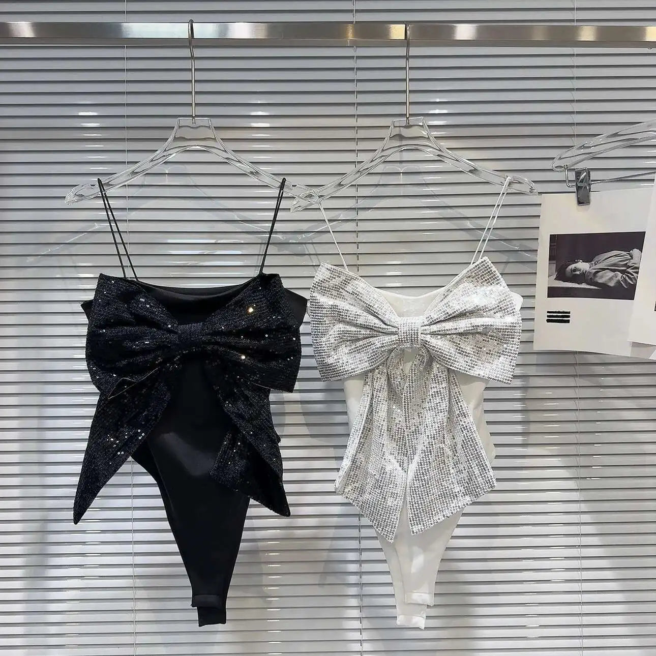 DEAT Sequin Big Bow Jumpsuit Suspender Vest For Women 2024 Summer New Fashion Celebrity Solid Color Camisole Female 11XX9197