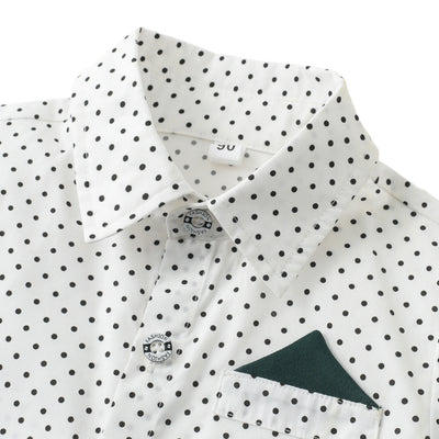 2-6 Years Boy Spring Gentleman Outfit Polka Dot Printed Shirt with Solid Pants Children Suspender Bow Set Birthday Party Costume