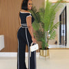 Casual Women's Solid Color Set with Diagonal Shoulders and Wide Legs, Two Piece Set, Summer 2025