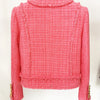 Modphy Winter Sweet Luxury Tweed Rose Pink Jackets Women Diamond Tassels Woollen Coats Elegant Straight Outerwear Tops Female