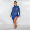 Sexy Perlen Strass Partykleider Damen Eleganz Nachtclub Feder Geburtstagskleid Langarm Mesh Sheer Bodycon Minikleid