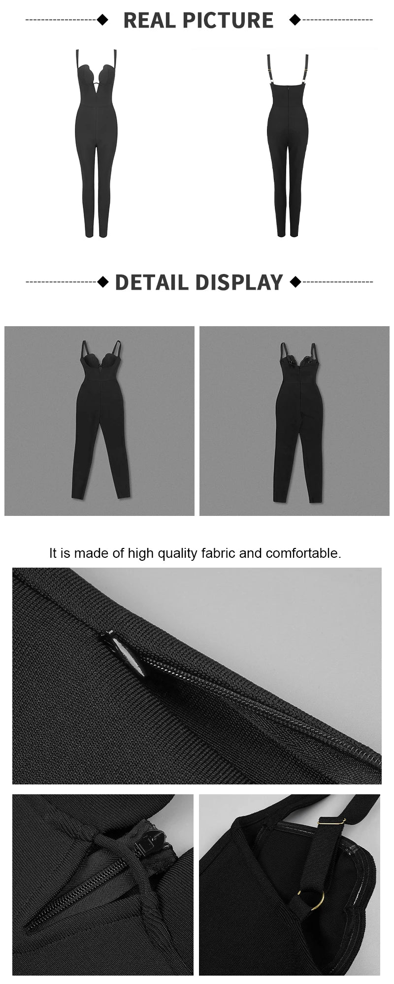 Schwarzer ärmelloser V-Ausschnitt-Jumpsuit mit Bandage-Oberteil und Cut-Out-Details – Abend- und Cocktailparty-Outfit