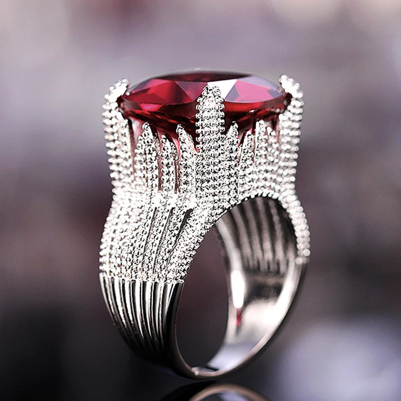 Huitan Hyperbole Red Cubic Zirconia Women Rings for Party New 2023 Gorgeous Lady's Accessories Anniversary Gift Fashion Jewelry
