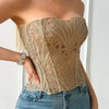 SsTss American Court Corset Sheer Mesh Breathable Corset Sexy Top Hollow Irregular Lace Double Layer Shapewear Chic Camis Top