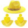 Set Straw Hat and Bag Set Gold Chain Bag Hat Set Ladies Leather Bag Tote Church Fedora Party Jazz Straw Hat