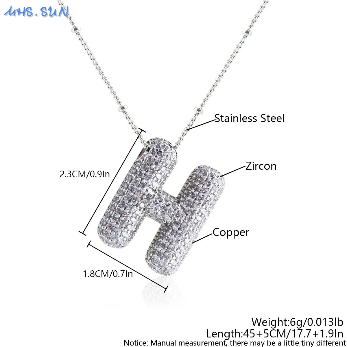 MHS.SUN Hochwertige Bubble Initialenkette Buchstabe A-Z Silberfarbene Zirkon 26 Initialen Ballon Anhänger für Damen Herren Schmuck