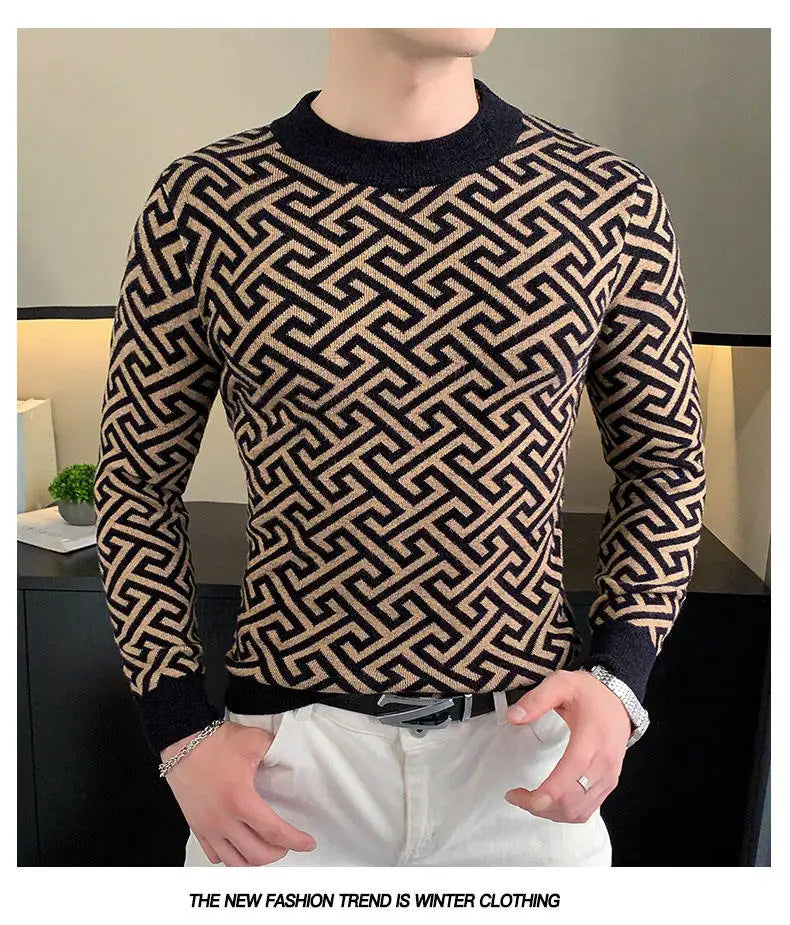 Herbst Winter Samt Strickpullover Herren Langarm Rundhalspullover Slim Fit Business Freizeit Strickwaren Tops Herrenbekleidung