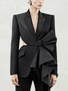 TWOTWINSTYLE Solid Spliced Bowknot Hollow Out Blazer For Women Notched Collar Long Sleeve Tunic Temperament Blazers Female New