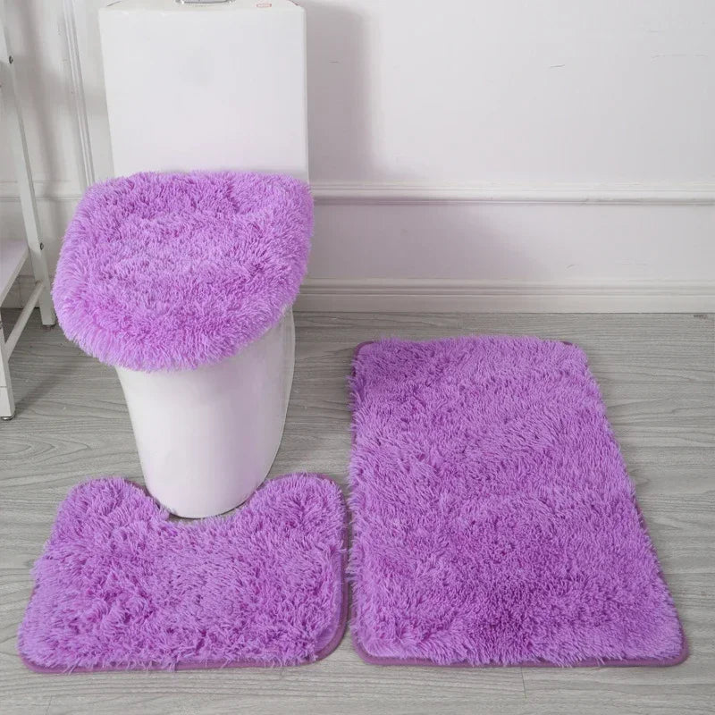 3er-Set einfarbige Heimteppiche Toilettendeckelbezug Teppich-Set rutschfeste Fußmatte für Badezimmerboden Badteppich Fußmatte