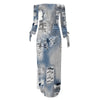 Denim Retro Print Long Sleeve Slim Fit Elegant Casual Slit One-Shoulder Neck Dress