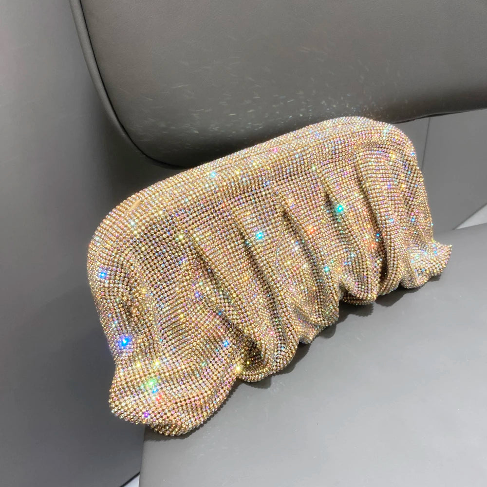 Shiny Rhinestones Handmade Evening Clutch Bags New Folds Purses and Handbags Luxury Designer Wedding Party High Quality