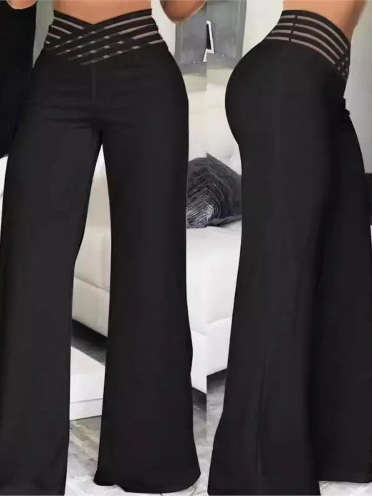 Spring Autumn Elegant High Waist Wide Leg Pants For Women Fashion Loose Long Pant Casual Office Solid Women Clothes New Pant