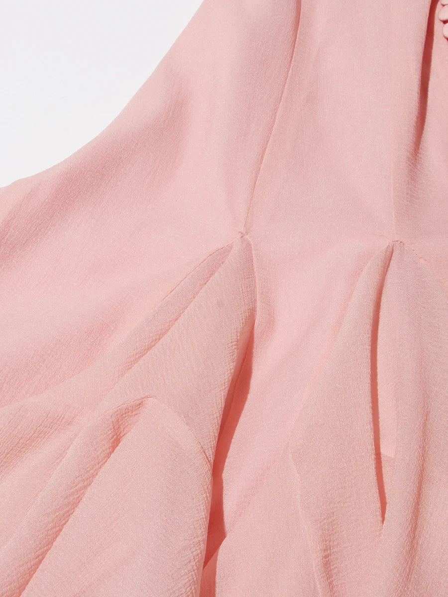 TWOTWINSTYLE Damenkleid Unregelmäßig Gefaltet Patchwork Mode Lang Laternenärmel Tailliertes Minikleid 2024 Neue Kleidung