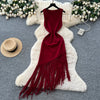 Sexy Backless Knit tassel High Waist Pleated Dress Casual A-line Dress Beach Vestidos Women Evening Party