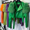 GO BALLISTIC YA Women Leather Jacket With Fur Sleeve Fashion Ladies Crop Jacket