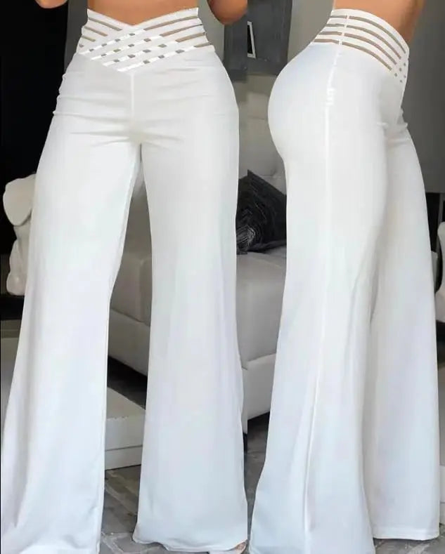 Spring Autumn Elegant High Waist Wide Leg Pants For Women Fashion Loose Long Pant Casual Office Solid Women Clothes New Pant