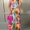 Elegant Women Wide Leg Long Juumpsuit 2024 Spring Summer Fashion Printed Sleeveless Casual Holiday Bodysuits Jumpsuits Trousers