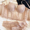 French Ladies Transparent Mesh Corset Sexy Shaper Thin Bra Set Night Club Sweet Cropped Top Girls Hot Bra and Panties Bralette