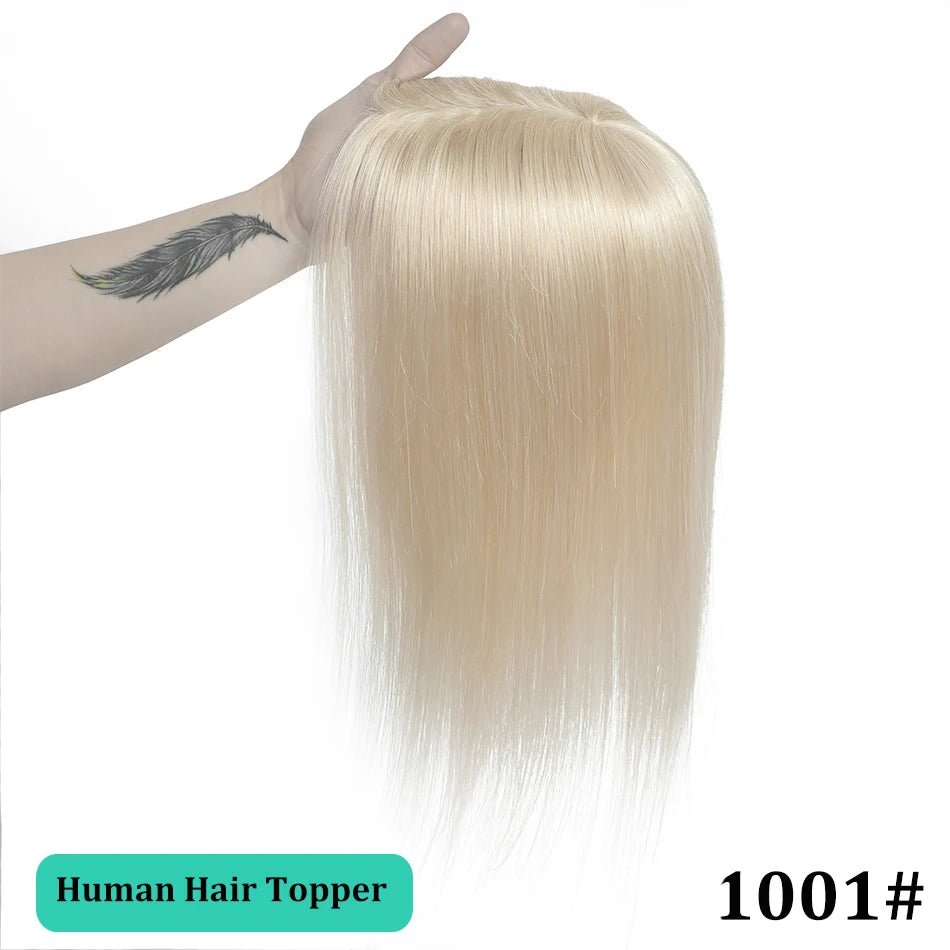 25-45cm Womens Hair Topper with Clips 100% Remy Human Hair Toppers for Thin Hair Natural Color Clip In One Piece Hair Extensions
