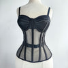 Women Luxury Mesh Corset Bustier Transparent Bodices With Cups Waist Slimmer Lace Up Steel Bone Tight Fitting Tube Tops Costume
